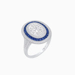 Load image into Gallery viewer, Oval Blue Sapphire Triple Halo Ring