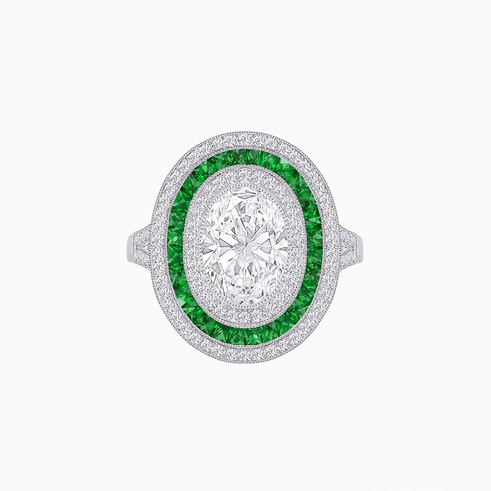 Oval Blue Sapphire Triple Halo Ring