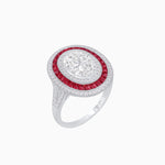 Load image into Gallery viewer, Oval Blue Sapphire Triple Halo Ring