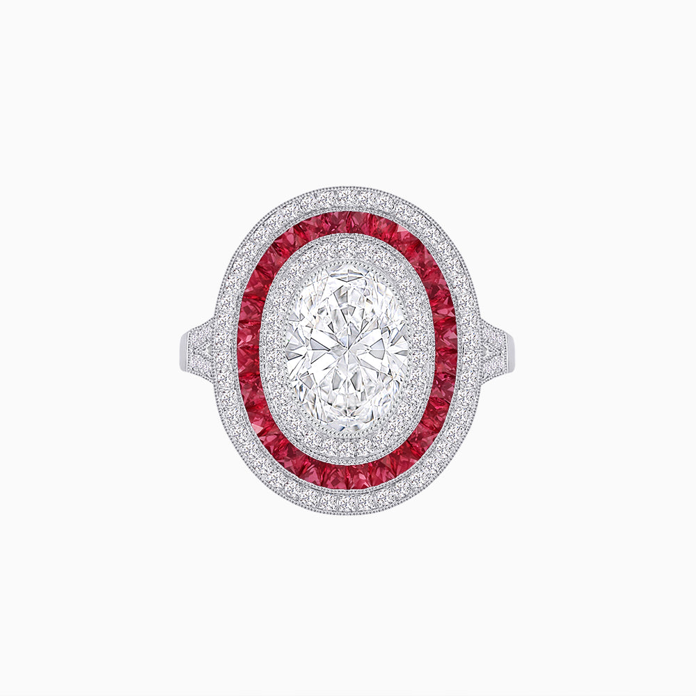 Oval Blue Sapphire Triple Halo Ring