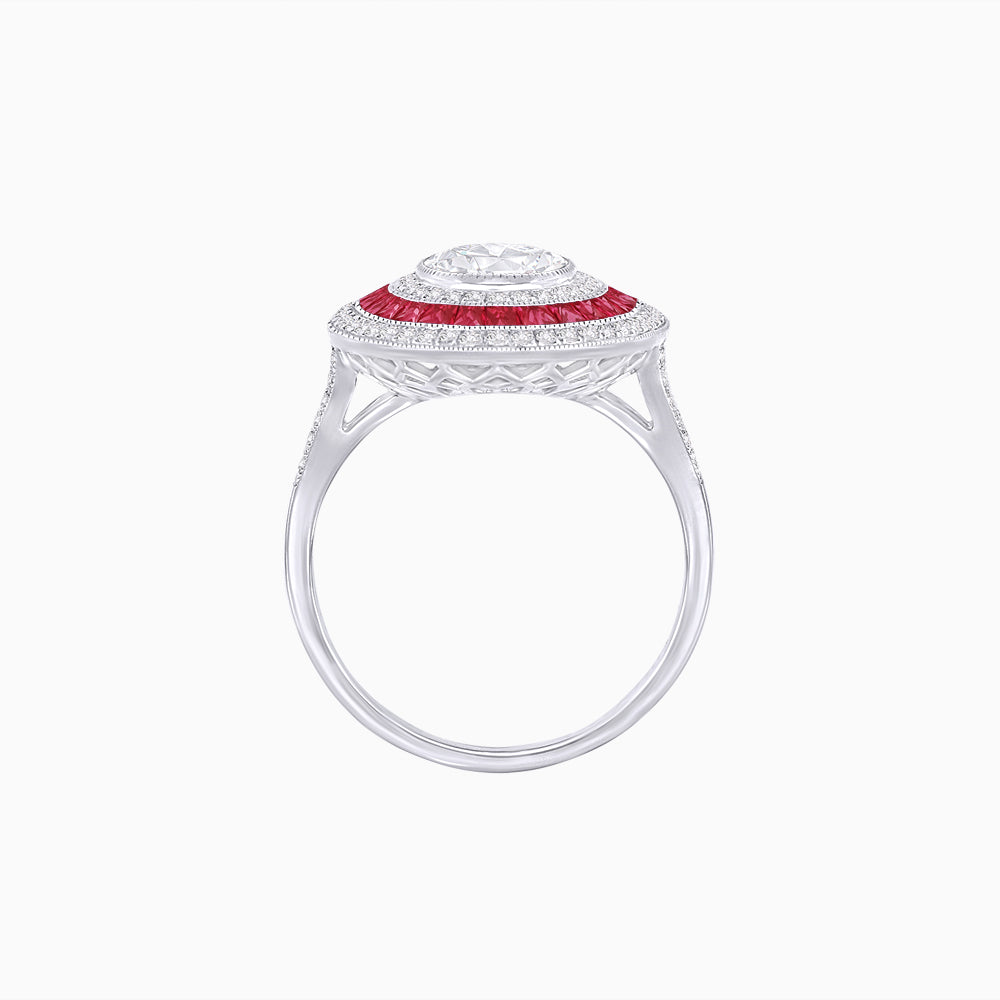Oval Blue Sapphire Triple Halo Ring