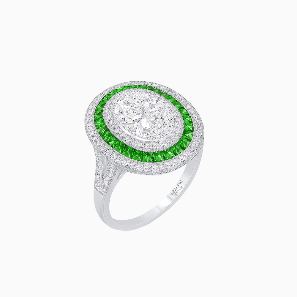 Oval Blue Sapphire Triple Halo Ring