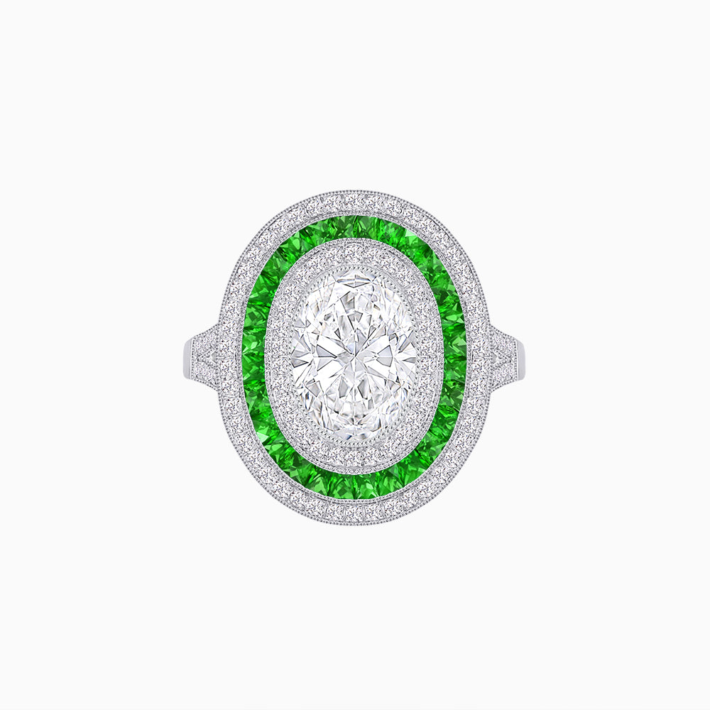 Oval Blue Sapphire Triple Halo Ring