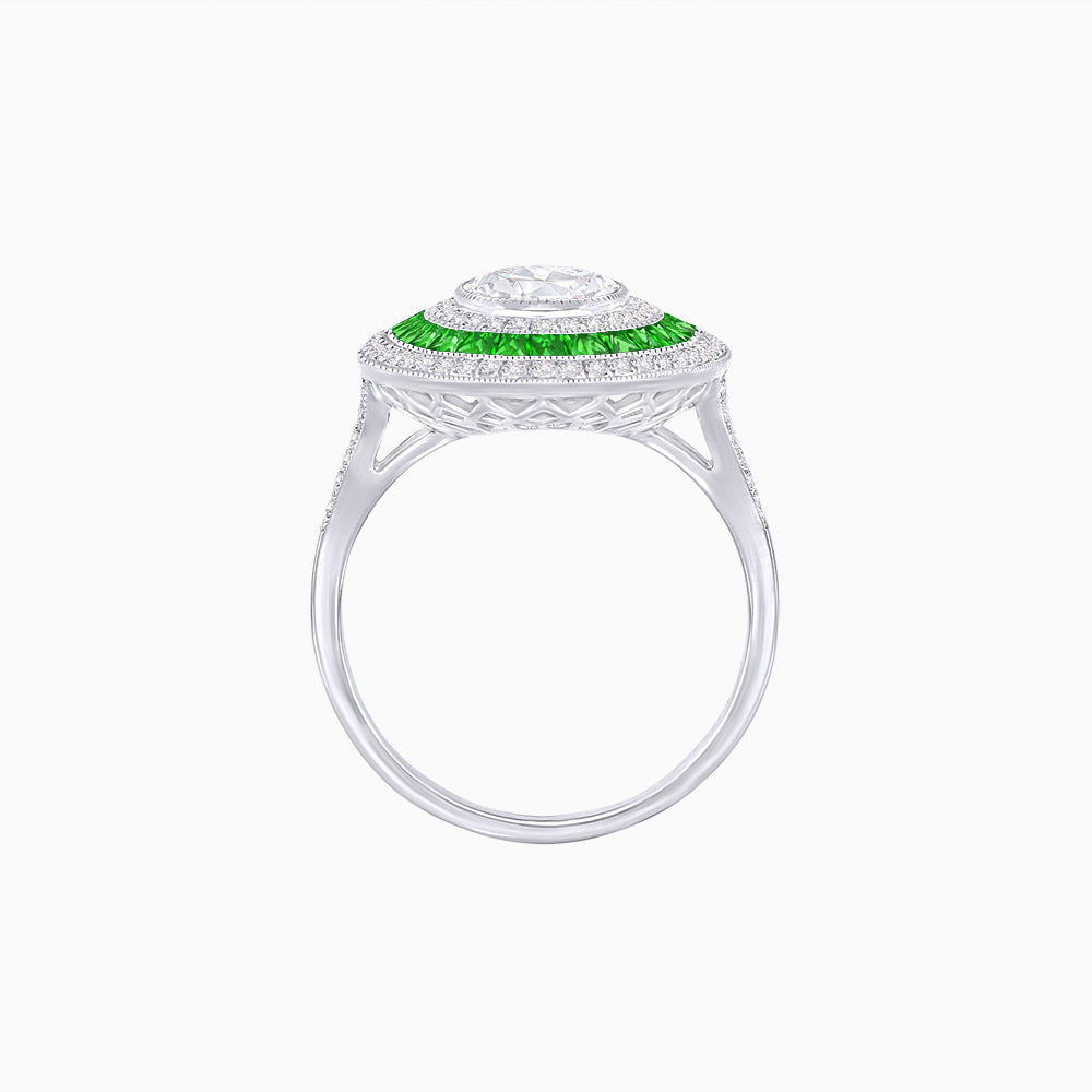 Oval Blue Sapphire Triple Halo Ring