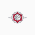 Load image into Gallery viewer, Art Deco Inspired Round Starburst with French-Cut Gemstone Ring
