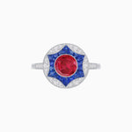 Load image into Gallery viewer, Art Deco Inspired Round Starburst with French-Cut Gemstone Ring