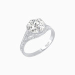 Load image into Gallery viewer, Antique Inspired Hexagonal Round Center Mounting Ring with Hand Engraving - Shahin Jewelry