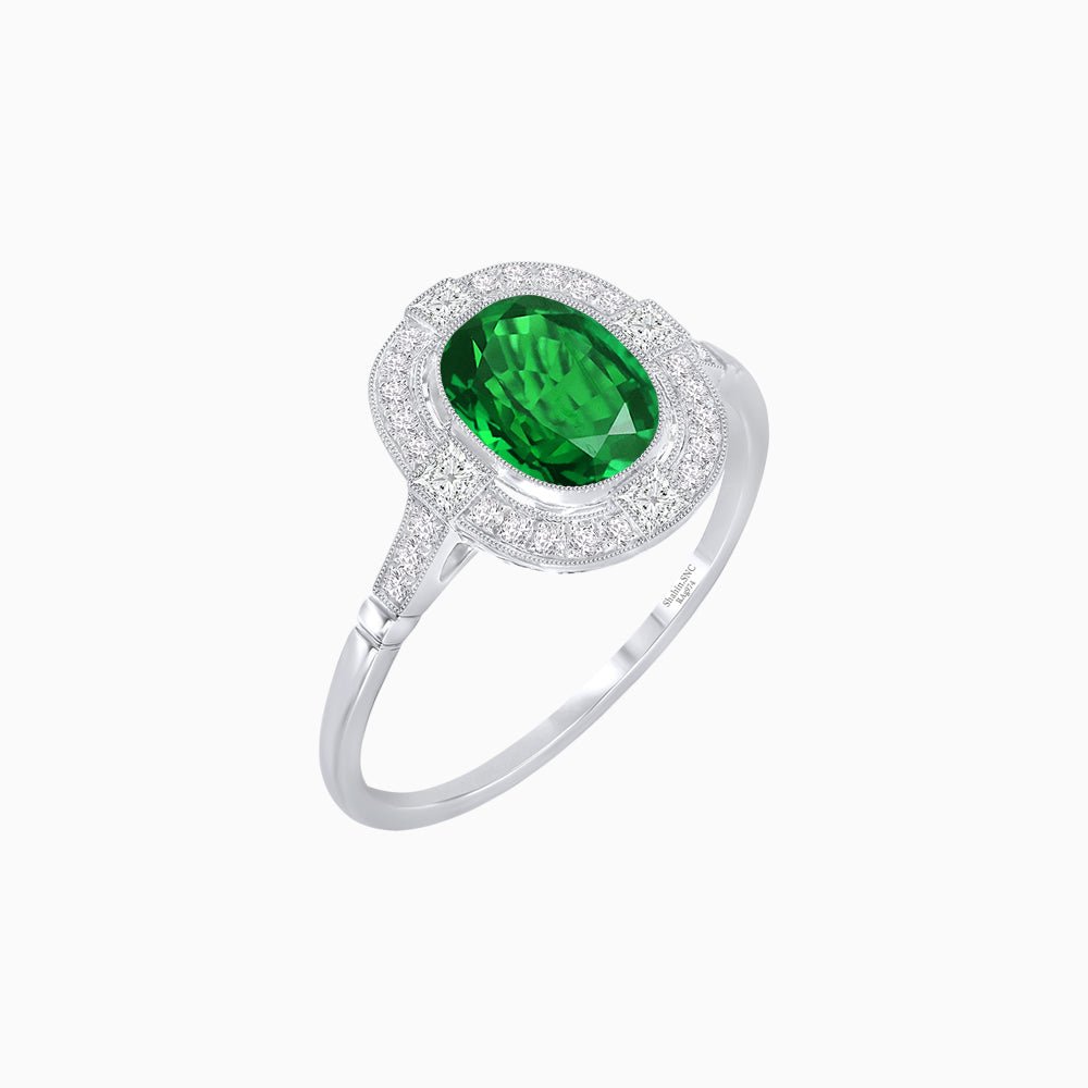 Antique Style Engagement Ring With Gemstone - Shahin Jewelry