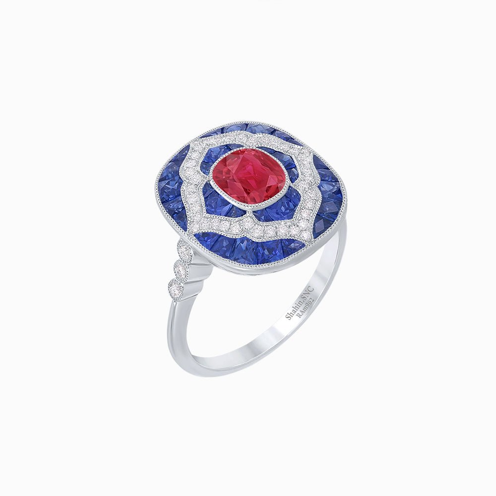 Art Deco Cocktail Ring with Gemstone - Shahin Jewelry