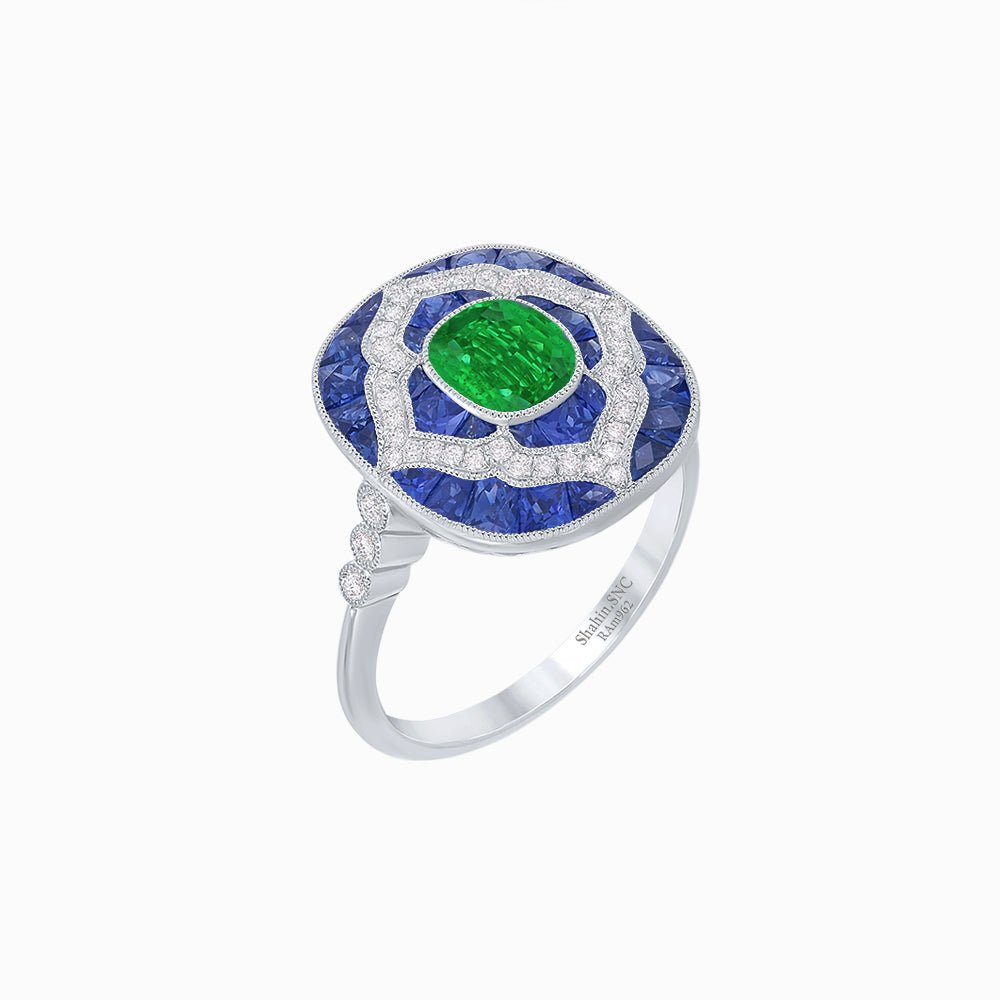 Art Deco Cocktail Ring with Gemstone - Shahin Jewelry