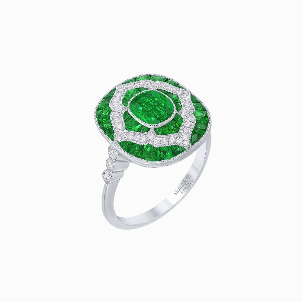 Art Deco Cocktail Ring with Gemstone - Shahin Jewelry