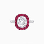 Load image into Gallery viewer, Art Deco Cushion Cut Ring with French-Cut Gemstone Halo and Diamond Accents - Shahin Jewelry
