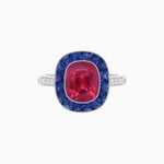 Load image into Gallery viewer, Art Deco Cushion Cut Ring with French-Cut Gemstone Halo and Diamond Accents - Shahin Jewelry