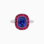 Load image into Gallery viewer, Art Deco Cushion Cut Ring with French-Cut Gemstone Halo and Diamond Accents - Shahin Jewelry