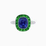 Load image into Gallery viewer, Art Deco Cushion Cut Ring with French-Cut Gemstone Halo and Diamond Accents - Shahin Jewelry