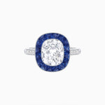 Load image into Gallery viewer, Art Deco Cushion Cut Ring with French-Cut Gemstone Halo and Diamond Accents - Shahin Jewelry