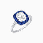 Load image into Gallery viewer, Art Deco Cushion Cut Ring with French-Cut Gemstone Halo and Diamond Accents - Shahin Jewelry