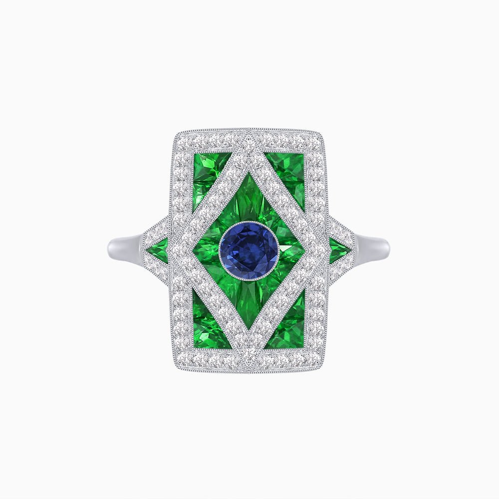 Art Deco Diamond Ring With Gemstoone - Shahin Jewelry