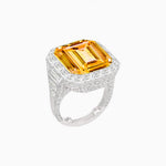 Load image into Gallery viewer, Art Deco Emerald-Cut Gemstone Ring with Architectural Diamond Halo - Shahin Jewelry