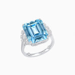 Load image into Gallery viewer, Art Deco Emerald - Cut Gemstone Ring with Diamond Side Stones - Shahin Jewelry