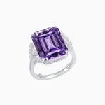 Load image into Gallery viewer, Art Deco Emerald - Cut Gemstone Ring with Diamond Side Stones - Shahin Jewelry