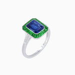 Load image into Gallery viewer, Art Deco Emerald Cut Ring with Customizable French - Cut Gemstone Accents (Mounting) - Shahin Jewelry