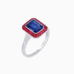 Load image into Gallery viewer, Art Deco Emerald Cut Ring with Customizable French - Cut Gemstone Accents (Mounting) - Shahin Jewelry