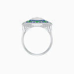 Load image into Gallery viewer, Art Deco Geometric Calibre French Cut Gemstone in Illusion Diamond Ring - Shahin Jewelry