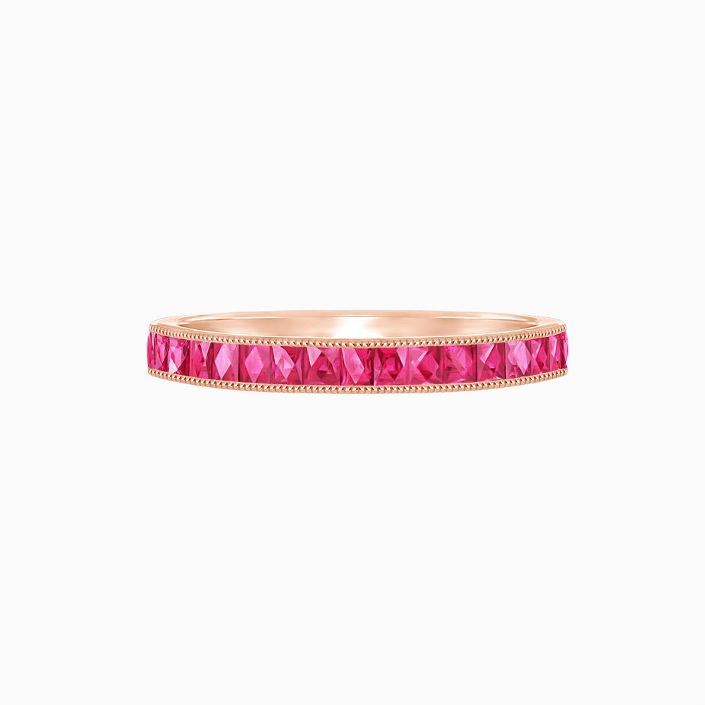 Art Deco Half Eternity Band – French - Cut Spinel in 14K Rose Gold - Shahin Jewelry