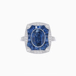 Load image into Gallery viewer, Art Deco Inspired 18K White Gold Ring with Oval and French - Cut Blue Sapphires - Shahin Jewelry