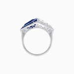 Load image into Gallery viewer, Art Deco Inspired Asymmetrical Two-Stone Ring with Pear-Cut Diamond and Gemstone - Shahin Jewelry