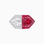 Load image into Gallery viewer, Art Deco Inspired Asymmetrical Two-Stone Ring with Pear-Cut Diamond and Gemstone - Shahin Jewelry