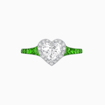 Load image into Gallery viewer, Art Deco Inspired Bezel-Set Heart Halo Ring with Calibré Gemstone Shoulders - Shahin Jewelry