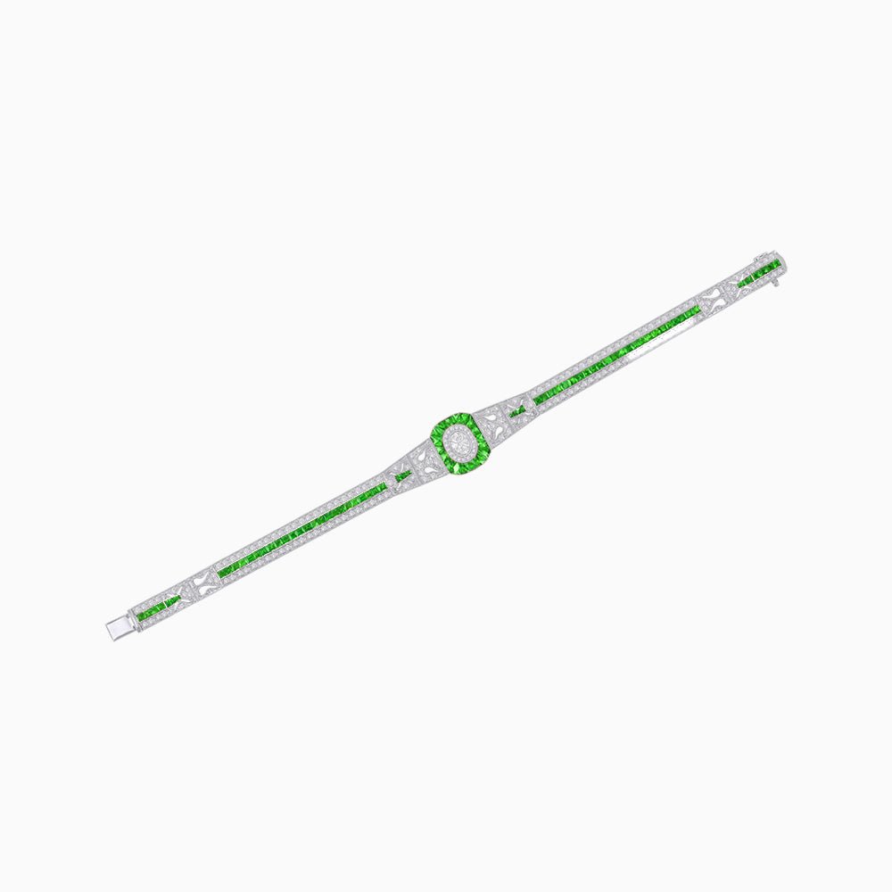 Art Deco Inspired Bracelet with Oval Diamond and Gemstone - Shahin Jewelry