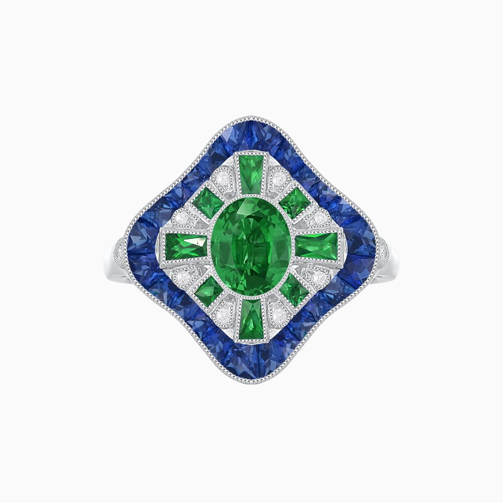 Art Deco Inspired Cocktail Ring with Gemstone - Shahin Jewelry