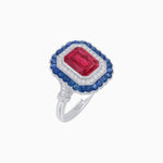 Load image into Gallery viewer, Art Deco Inspired Convertible Emerald Cut Double Halo Ring Pendant - Shahin Jewelry