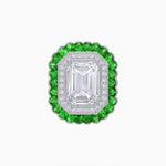 Load image into Gallery viewer, Art Deco Inspired Convertible Emerald Cut Double Halo Ring Pendant - Shahin Jewelry