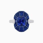 Load image into Gallery viewer, Art Deco Inspired Cushion-Cut Center and Calibré-Cut Gemstone Cocktail Ring - Shahin Jewelry