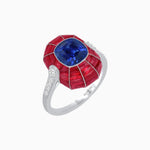 Load image into Gallery viewer, Art Deco Inspired Cushion-Cut Center and Calibré-Cut Gemstone Cocktail Ring - Shahin Jewelry