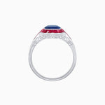 Load image into Gallery viewer, Art Deco Inspired Cushion Cut Halo Ring with Calibré-Cut Gemstones - Shahin Jewelry