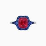 Load image into Gallery viewer, Art Deco Inspired Cushion Cut Halo Ring with Calibré-Cut Gemstones - Shahin Jewelry