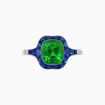 Load image into Gallery viewer, Art Deco Inspired Cushion Cut Halo Ring with Calibré-Cut Gemstones - Shahin Jewelry