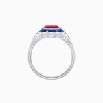 Load image into Gallery viewer, Art Deco Inspired Cushion Cut Halo Ring with Calibré-Cut Gemstones - Shahin Jewelry