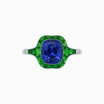 Load image into Gallery viewer, Art Deco Inspired Cushion Cut Halo Ring with Calibré-Cut Gemstones - Shahin Jewelry