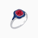 Load image into Gallery viewer, Art Deco Inspired Cushion Cut Halo Ring with Calibré-Cut Gemstones - Shahin Jewelry