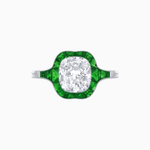 Load image into Gallery viewer, Art Deco Inspired Cushion Cut Halo Ring with Calibré-Cut Gemstones - Shahin Jewelry
