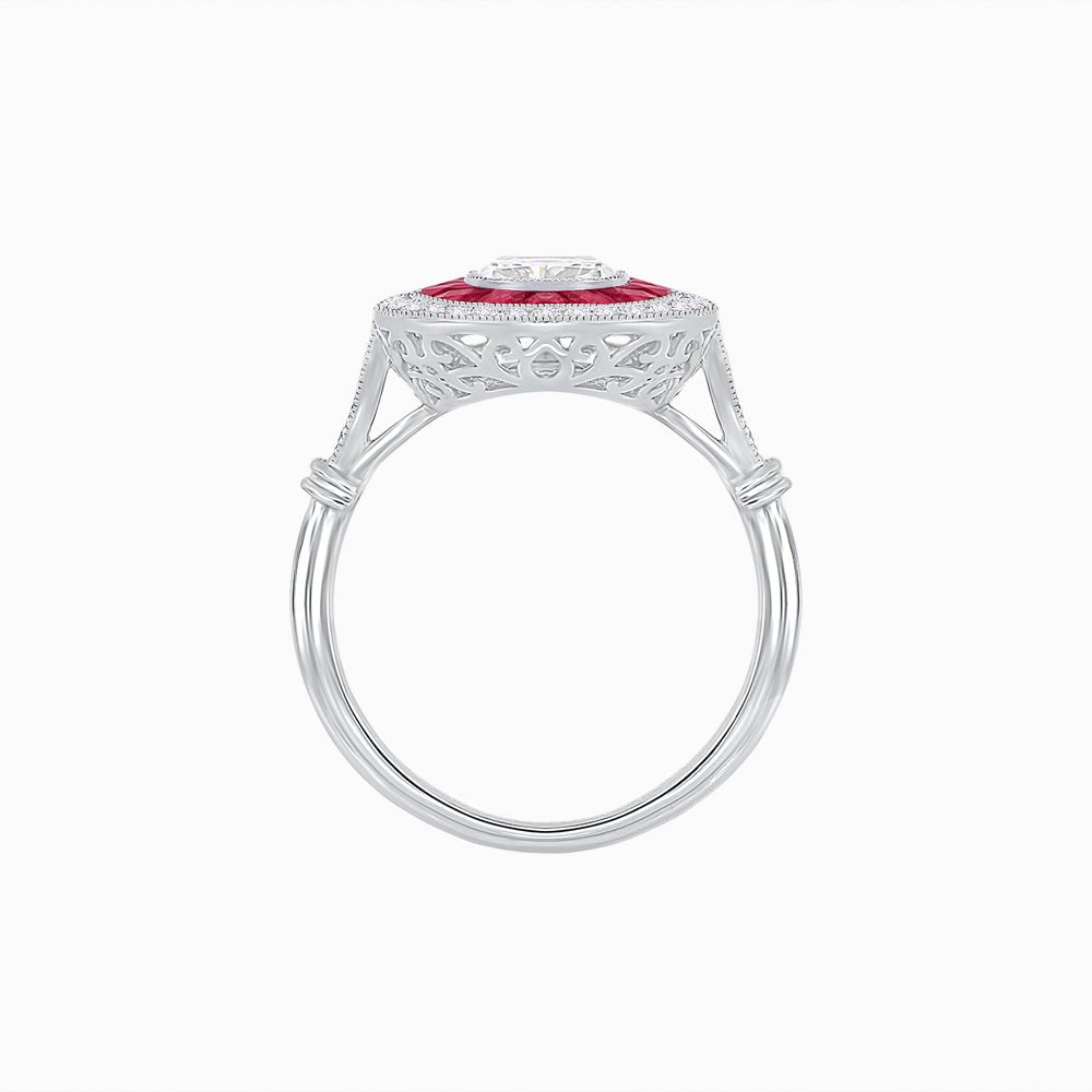 Art Deco Inspired Cushion Diamond Halo Ring - Shahin Jewelry