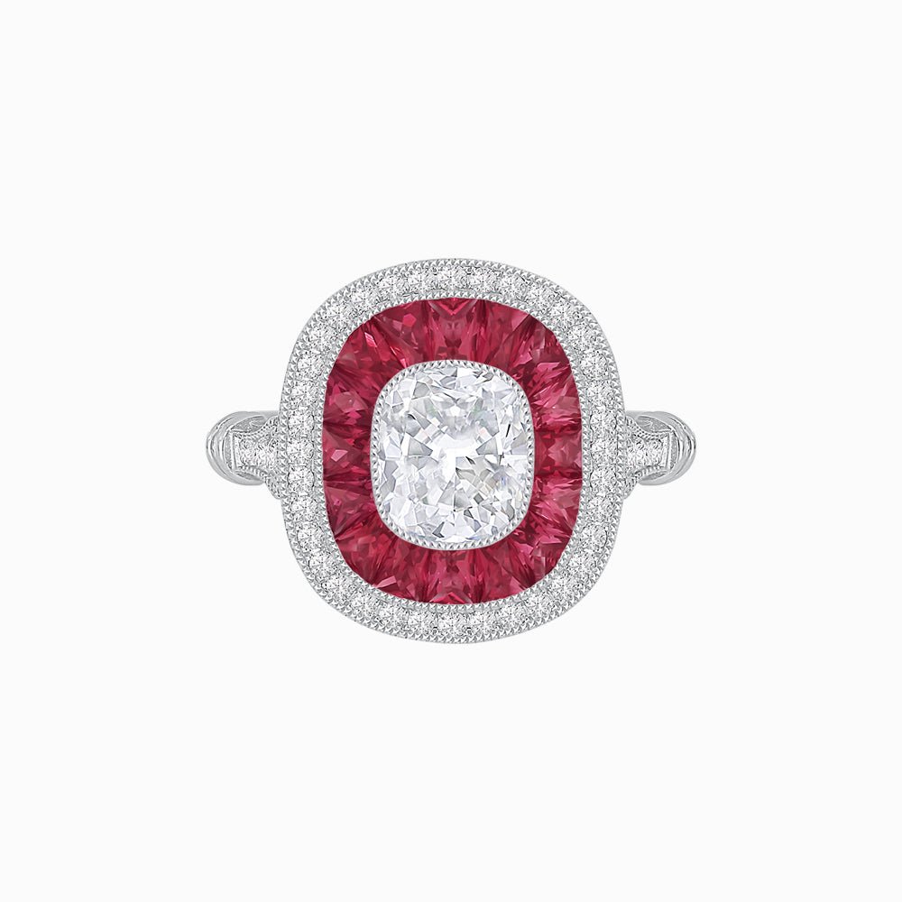 Art Deco Inspired Cushion Diamond Halo Ring - Shahin Jewelry