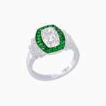 Load image into Gallery viewer, Art Deco Inspired Cushion Diamond Halo Ring with Gemstones - Shahin Jewelry