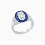 Load image into Gallery viewer, Art Deco Inspired Cushion Diamond Halo Ring with Gemstones - Shahin Jewelry